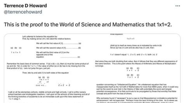 Terrence Howard invented a new kind of ‘Terryology’ math where “1 X 1 = 2”