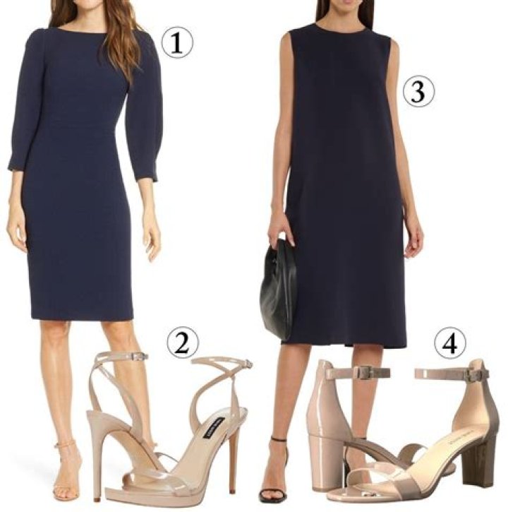 What color heels go best with a navy blue dress?